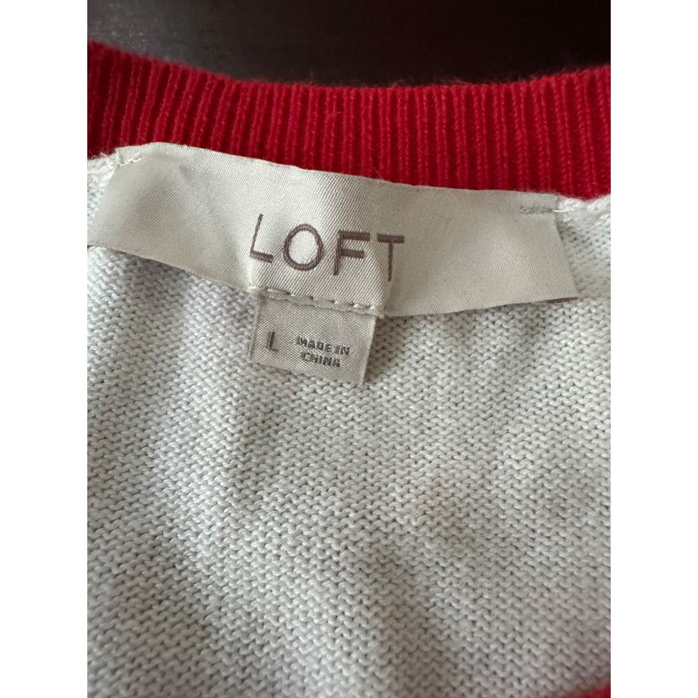 LOFT Womens Striped Sweater L Red White Long Sleeve Side Button Pullover READ - Picture 8 of 8